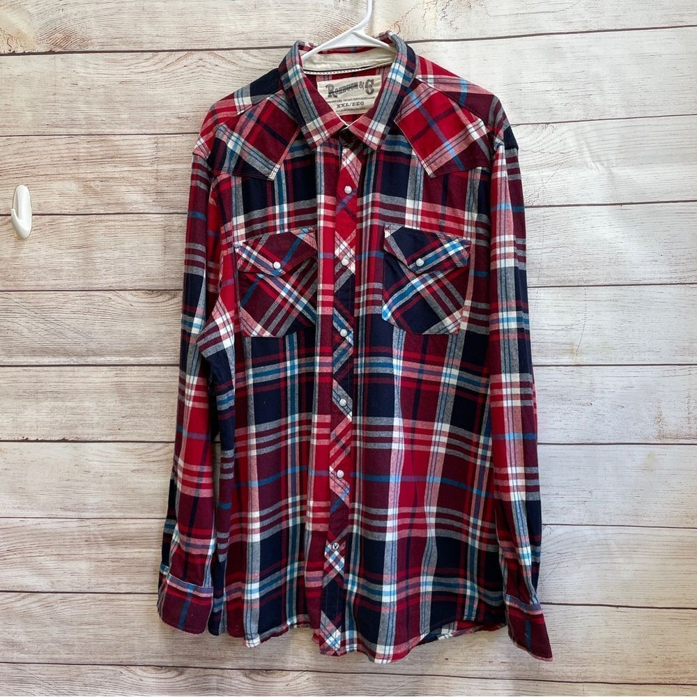 VINTAGE ROEBUCK & CO PLAID FLANNEL WESTERN SHIRT WITH‎ PEARL SNAPS